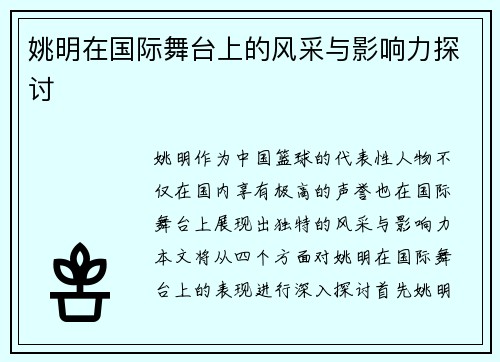姚明在国际舞台上的风采与影响力探讨